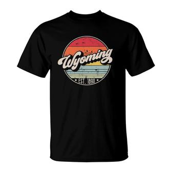 Retro Wyoming Home State Wy Cool 70S Style Sunset T-Shirt - Seseable