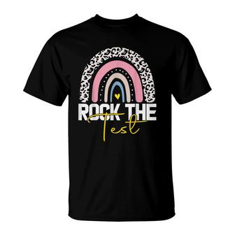 Rock The Test Test Day Teacher Testing Day Rainbow Teacher T-Shirt - Seseable