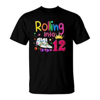 Rolling Into 12 Roller Skater 12Th Birthday 12 Years Old T-Shirt - Seseable