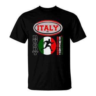 Rugby Italy Design Italian Flag Rugby Ball Funny T-Shirt - Seseable