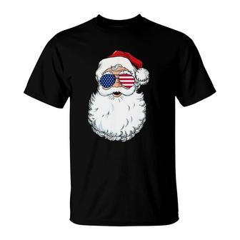 Santa Claus Patriotic Usa Sunglasses Christmas In July Santa T-Shirt - Seseable