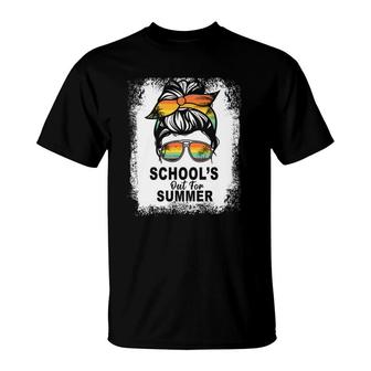 Schools Out For Summer Last Day Of School Teacher Messy Bun T-Shirt - Seseable