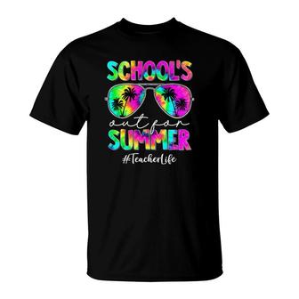 Schools Out For Summer Tie Dye Sunglasses Teacher Life T-Shirt - Seseable