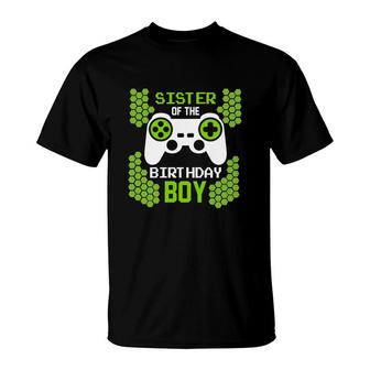 Sister Of The Birthday Boy Matching Video Gamer Green T-Shirt - Seseable