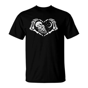 Skeletons In Love In Heart Shape Skeleton Hands T-Shirt | Mazezy