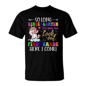 So Long Kindergarten Here I Come 1 Grade Kids Cute Unicorn T-Shirt - Seseable