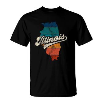 Sunset Vintage Retro Illinois Home State Il 70S 80S Style T-Shirt - Seseable