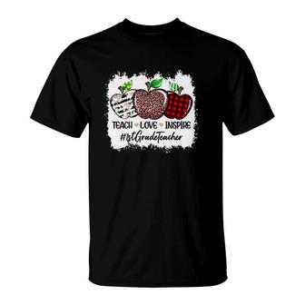 Teach Love Inspire 1St Grade Teacher Floral Red Plaid Leopard Apples T-Shirt - Seseable