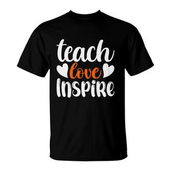 Teach Love Inspire Orange White Teacher T-Shirt - Seseable