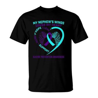 Teal Purple Suicide Prevention Awareness Nephew Heart Wings T-Shirt | Mazezy