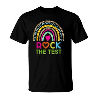 Test Day Rock The Test Teacher Testing Day Rainbow Leopard T-Shirt | Mazezy
