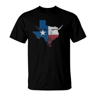 Texas Flag Vintage Texas Flag Longhorn Skull Retro Tx T-Shirt | Mazezy