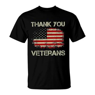 Thank You Veterans American Flag T-Shirt - Seseable