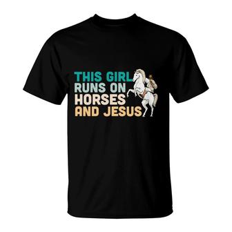 This Girl Runs On Horses And Jesus Bible Verse Graphic Christian T-Shirt - Seseable