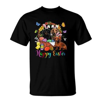 Three Bunny Dachshund Dogs In Easter Eggs Basket T-Shirt