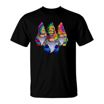 Three Hippie Gnomes Peace Gnome Funny Retro Tie Dye Design T-Shirt | Mazezy