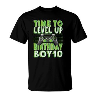Time To Level Up Birthday Boy 10 Years Old Video Game Lover T-Shirt - Seseable