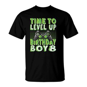 Time To Level Up Birthday Boy 8 Years Old Video Game Lover T-Shirt - Seseable