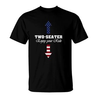 Two Seater Dad Joke American Flag 4Th Of July Motorbiking T-Shirt - Seseable
