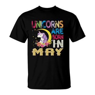 Unicorns Are Born In May Colorful Cool Design T-Shirt - Seseable