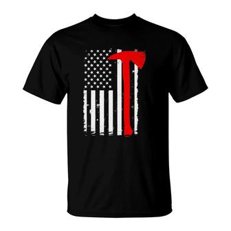 Usa Flag Axe Vintage Firefighter Thin Red Line Fireman Gift T-Shirt | Mazezy