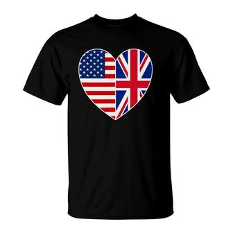 Usa Uk Flag Heart Tee Patriotic Fourth Of July T-Shirt - Seseable