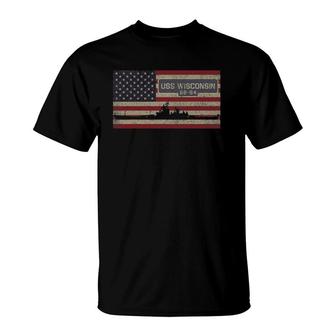 Uss Wisconsin Bb-64 Battleship Gift Usa American Flag T-Shirt - Seseable