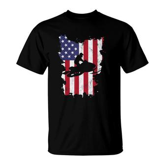 Vintage 4Th Of July Usa Flag Snow Mobile Snowmobile T-Shirt | Seseable UK