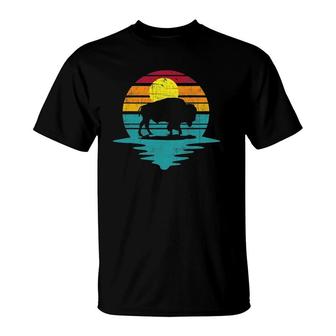 Vintage American Bison Buffalo Lover Wildlife Outdoor Sunset T-Shirt | Mazezy UK