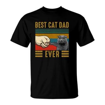 Vintage Best Cat Dad Ever Fathers Day Scottish Fold Cat T-Shirt - Seseable