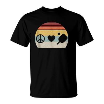 Vintage Retro Peace Love Pickleball T-Shirt - Seseable