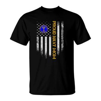 Vintage Usa American Flag Proud Us Navy Veteran Mom Funny T-Shirt - Seseable