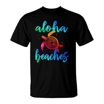 Watercolor Aloha Beaches Turtle Hawaiin Sea Turtles T-Shirt - Seseable