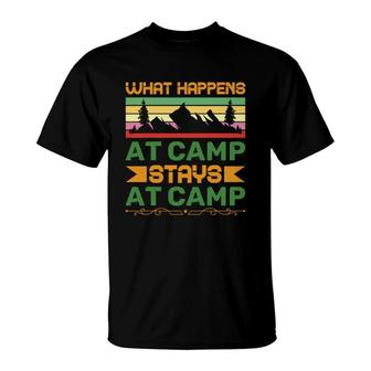 What Happens At Camp And Stays At Camp Of Travel Lover In Exploration T-Shirt - Seseable