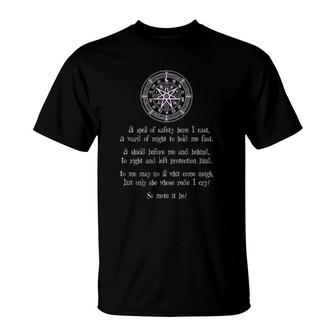 Wiccan & Pagan Apparel Protection Spell & Symbols Of Safety T-Shirt | Mazezy