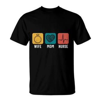 Wife Mom Nurse Ring Heart Heartbeat Great New 2022 T-Shirt - Seseable