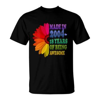 Womens 18 Years Old Floral Awesome Since 2004 Gifts 18Th Birthday T-Shirt - Seseable
