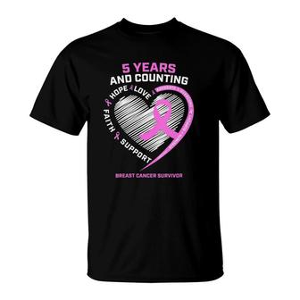 Womens 5 Year Breast Cancer Survivor 5 Years Cancer Free V-Neck T-Shirt | Mazezy