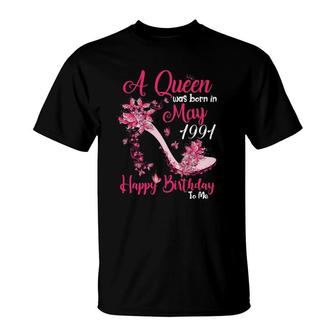 Womens A Queen Was Born In May 19911991 30 Birthday Gift T-Shirt - Seseable