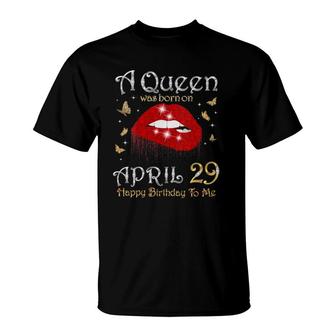 Womens A Queen Was Born On April 29 29Th April Queen Birthday V-Neck T-Shirt | Mazezy