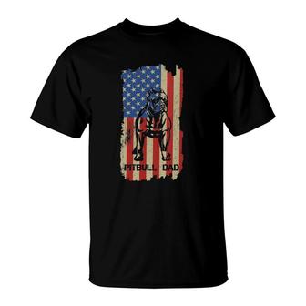 Womens American Flag Pitbull Dad Cool Dog Daddy Patriot 4Th July V-Neck T-Shirt - Seseable