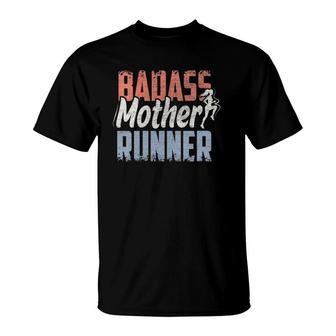 Womens Badass Mother Runner Funny Running & Cardio Gift V-Neck T-Shirt | Mazezy AU
