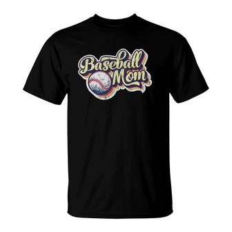 Womens Baseball Mom Retro Vintage Distressed Mothers Day Present T-Shirt | Mazezy