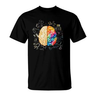 Womens Colorful Brain Science And Art Neuroscience Neurologist V-Neck T-Shirt | Mazezy