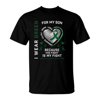Womens Cp Dad I Wear Green Fighter Son Cerebral Palsy Awareness Mom V-Neck T-Shirt | Mazezy