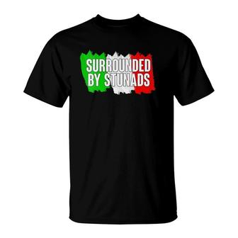 Womens Funny Italian Gifts Surrounded By Stunads Italy Flag Sayings V Neck T-Shirt - Seseable