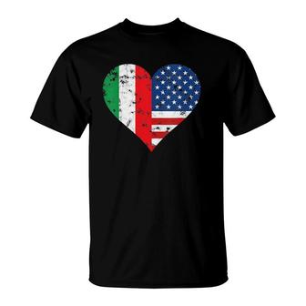 Womens Italy Usa Heart Flag For Italian Americans V-Neck T-Shirt - Seseable