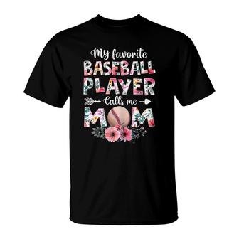 Womens My Favorite Baseball Player Calls Me Mom Baseball Mom T-Shirt - Seseable