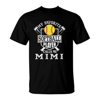 Womens My Favorite Softball Player Calls Me Mimi Outfit Softball T-Shirt - Seseable