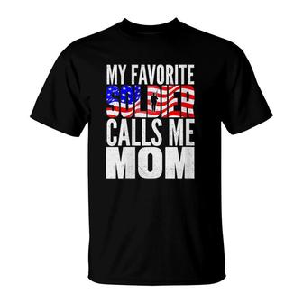 Womens My Favorite Soldier Calls Me Mom Proud Army Mom Mother Gifts V-Neck T-Shirt - Seseable